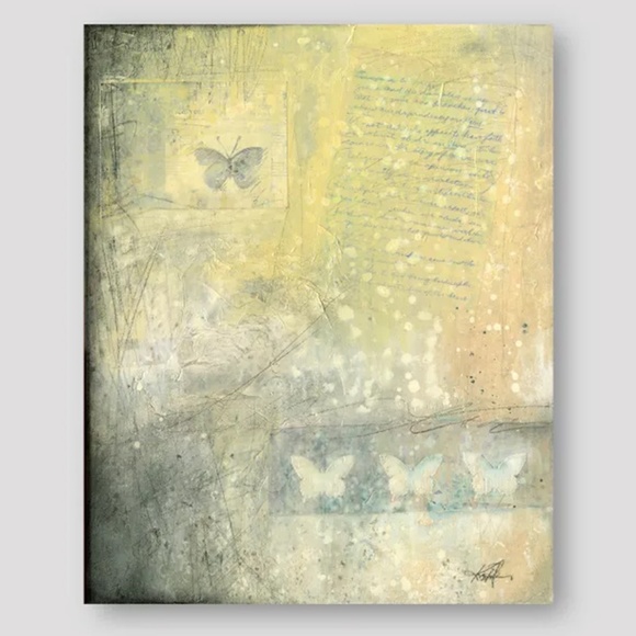 Cottage Romantic Abstract Butterfly Painting, Collage, Mixed Media Art, Canvas